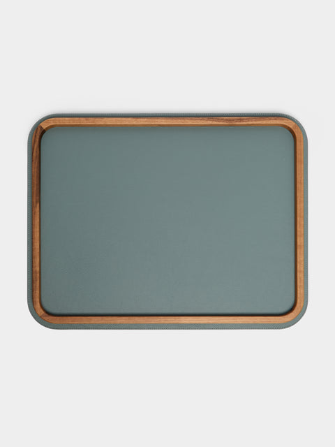 Giobagnara x Poltrona Frau - Walnut Large Rectangular Tray with Leather Inlay - Blue - ABASK - 