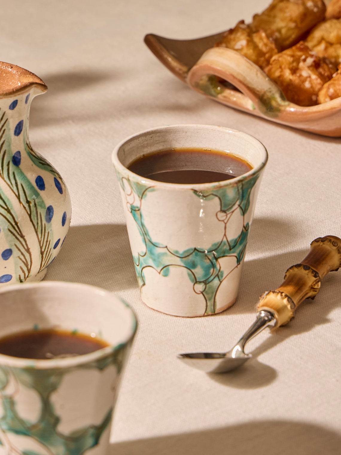Anut Cairo - Cotton Flower Hand-Painted Ceramic Espresso Cups (Set of 4) -  - ABASK