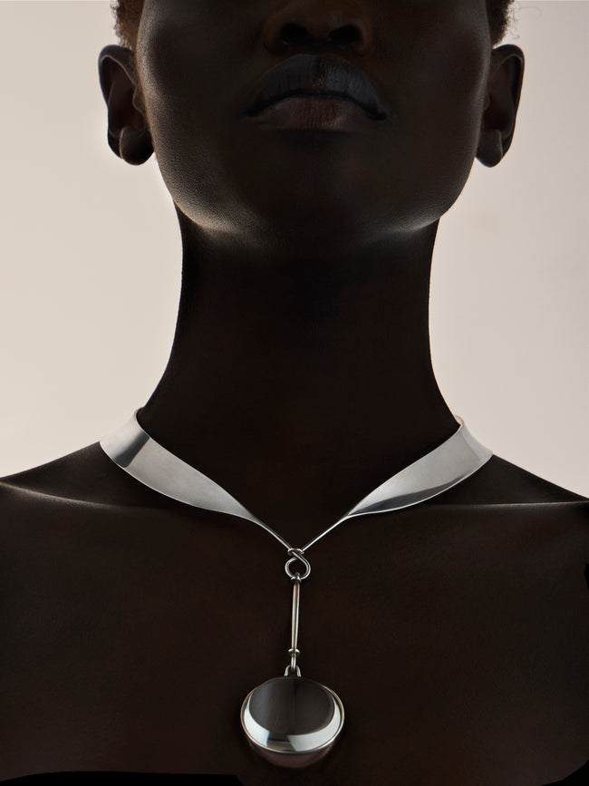 Mahnaz Collection - Vintage Vivianna Torun for Georg Jensen Sterling Silver and Rock Crystal Necklace - Silver - ABASK