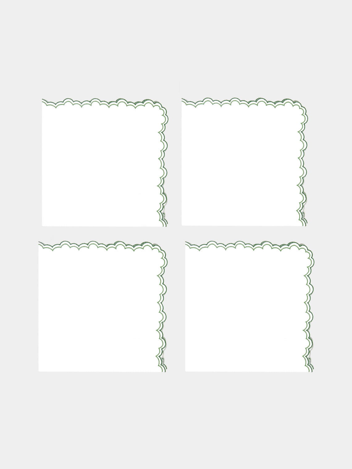 Los Encajeros - Escamas Embroidered Linen Napkins (Set of 4) - Green - ABASK