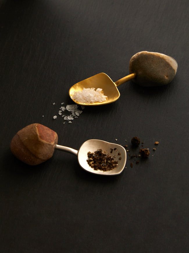 Thalia Maria Silver - Sterling Silver and Pebble Salt & Pepper Spoons (Set of 2) - Silver - ABASK