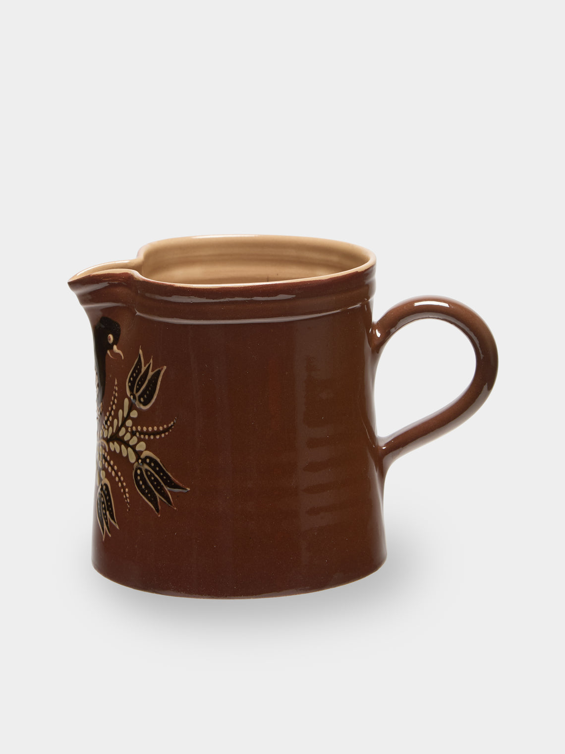 Poterie d’Évires - Birds Hand-Painted Ceramic Straight-Edge Jug (34oz/1L) - Light brown - ABASK