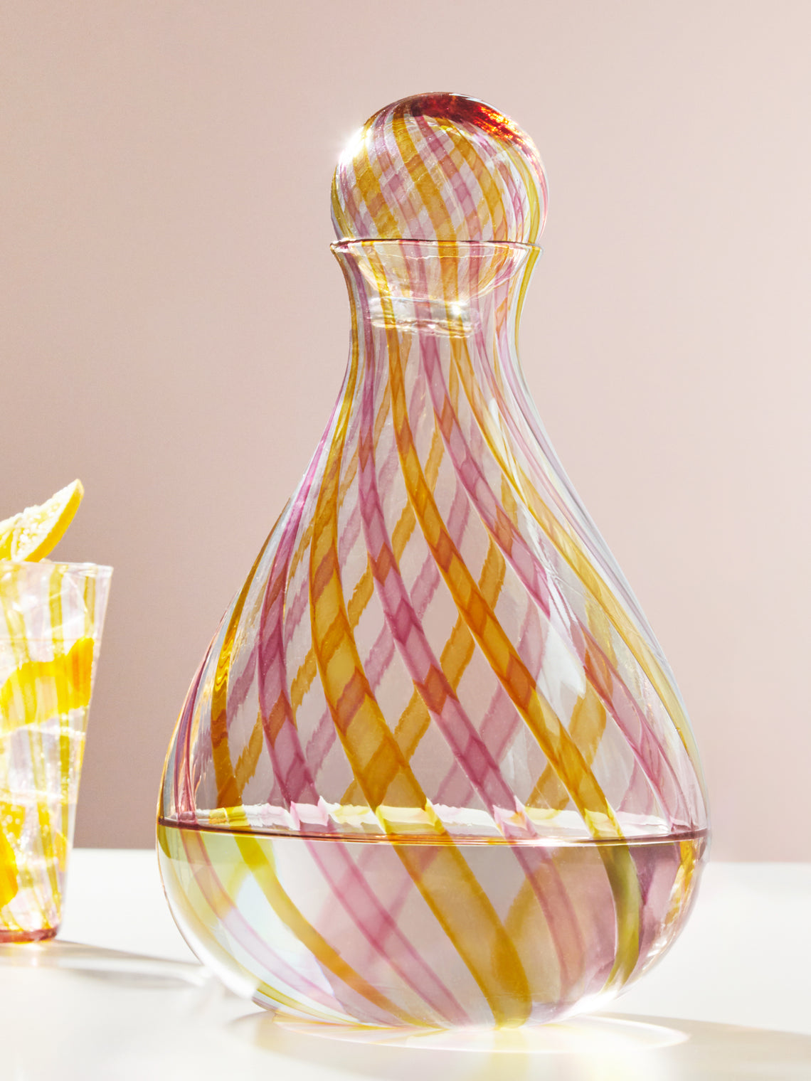Emsie Sharp - Hand-Blown Glass Striped Decanter - Pink - ABASK