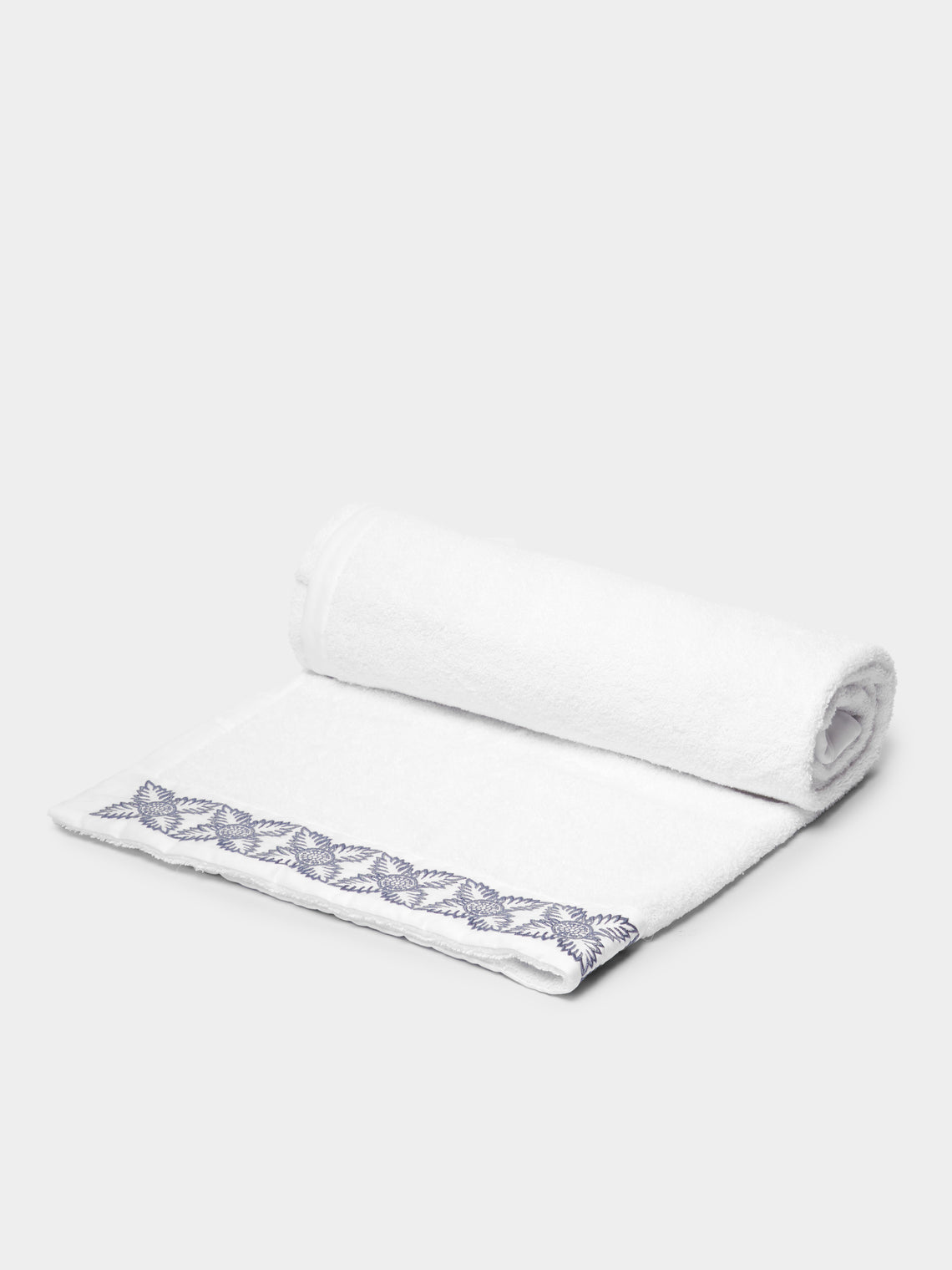 Loretta Caponi - Foliage Hand-Embroidered Cotton Bath Towel -  - ABASK