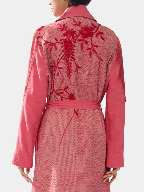 Women's 1920s Embroidered Khadi Silk Kimono Robe