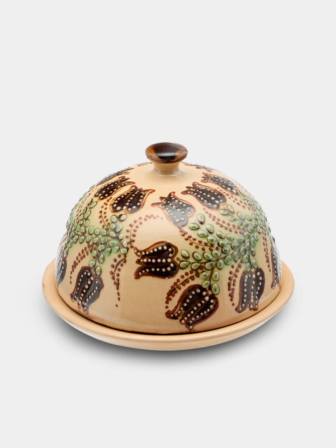 Poterie d’Évires - Flowers Hand-Painted Ceramic Small Butter Dish - Cream - ABASK - 