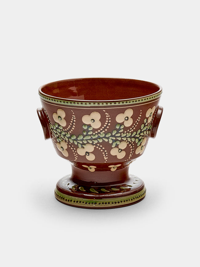 Poterie d’Évires - Flowers Hand-Painted Ceramic Small Raised Bowl - Light brown - ABASK - 
