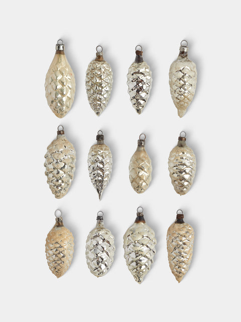 Antique and Vintage - Early-20th-Century Pinecones Glass Baubles (Set of 12) - Silver - ABASK - 