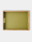 Pigment France - Giverny Leather and Rattan Tray (19in/49cm) - Green - ABASK - 