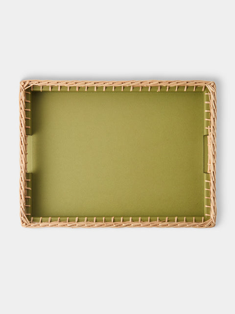 Pigment France - Giverny Leather and Rattan Tray (19in/49cm) - Green - ABASK - 