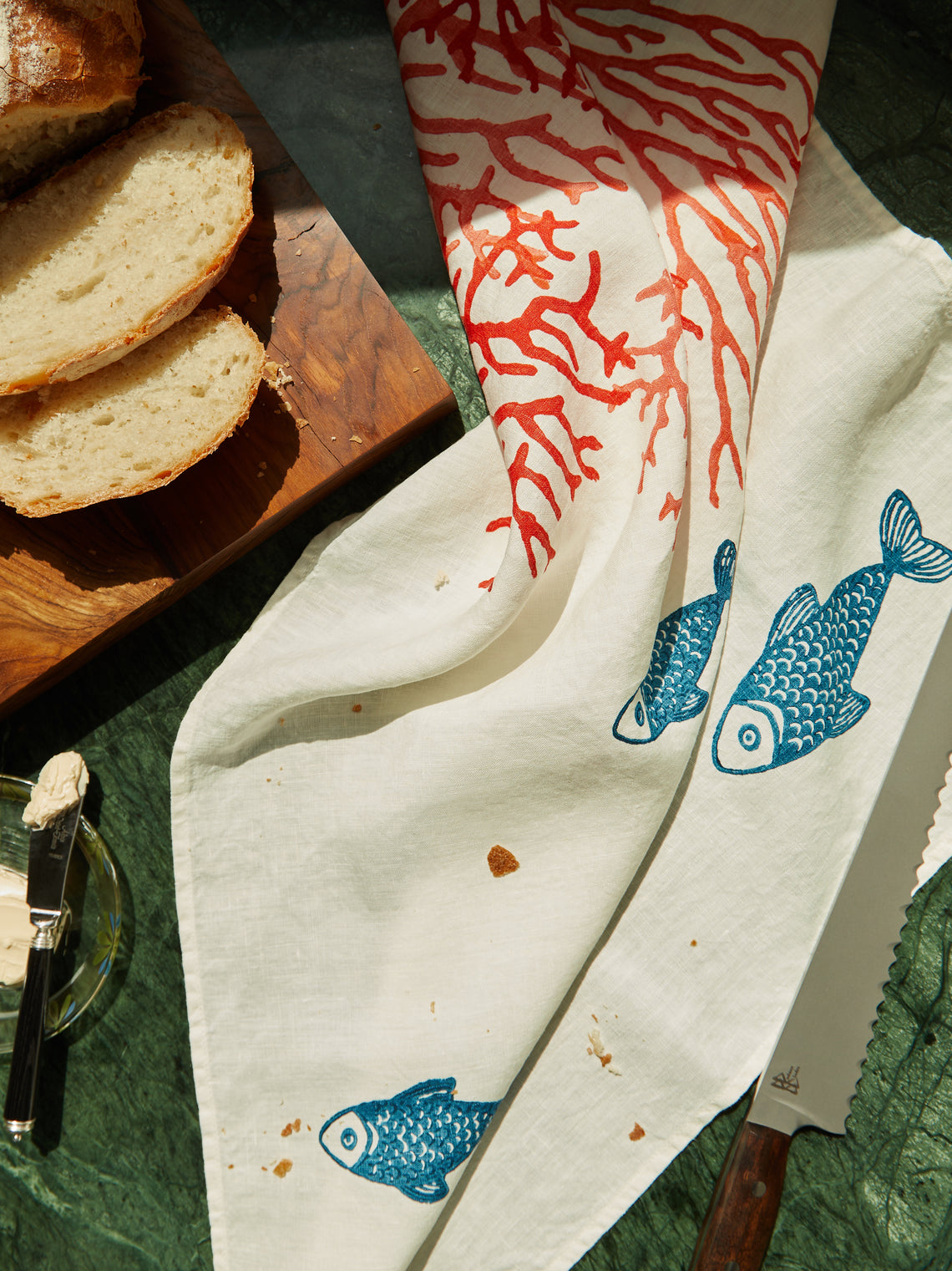 Stamperia Bertozzi - Sealife Block-Printed Linen Tea Towels (Set of 2) -  - ABASK
