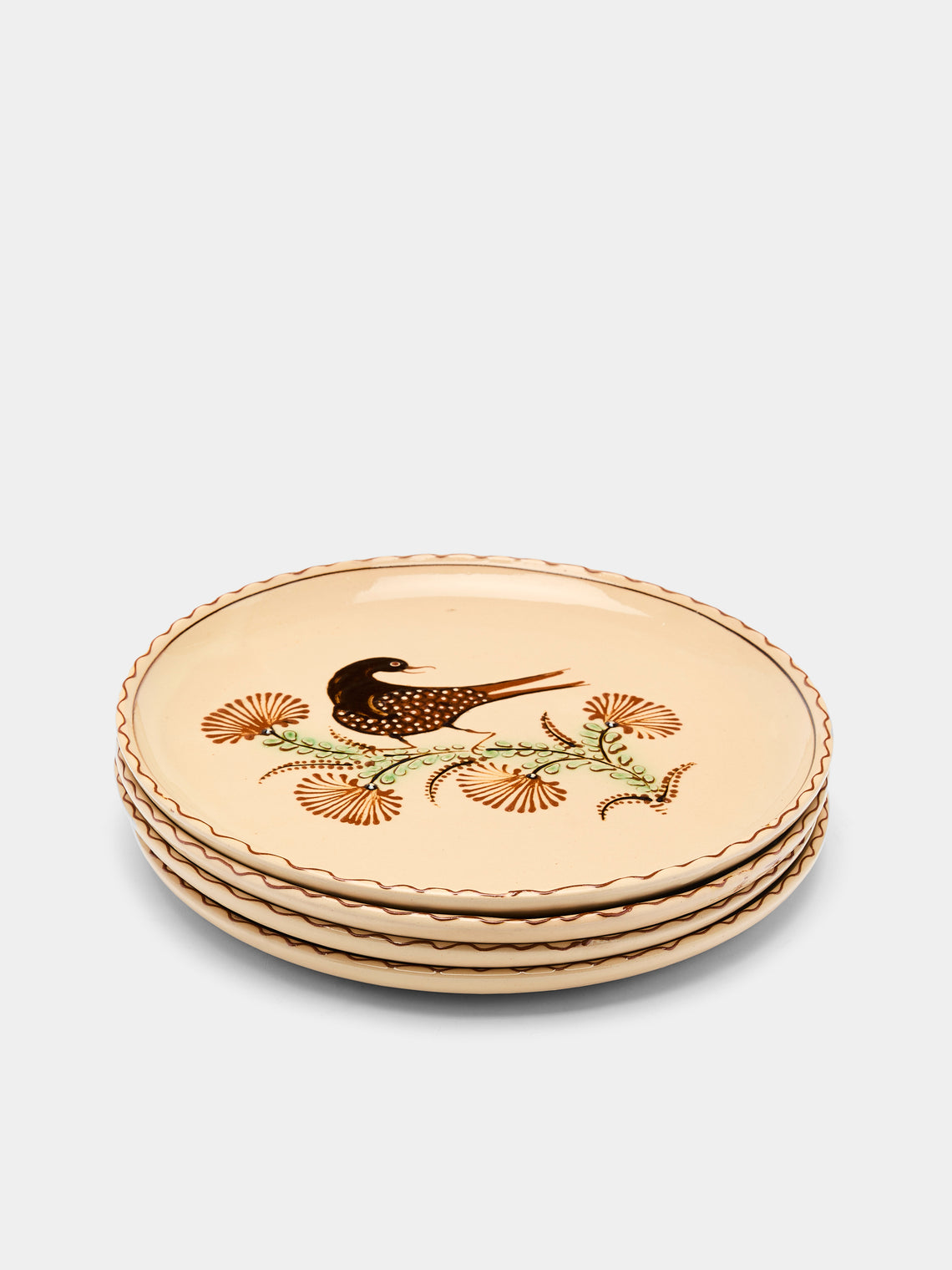 Poterie d’Évires - Birds Hand-Painted Ceramic Dinner Plates (Set of 4) -  - ABASK