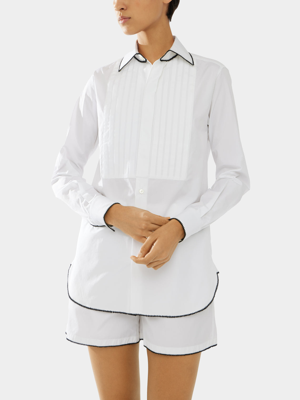 Women's Hand-Embroidered Cotton Long Smoking Shirt | Size: S