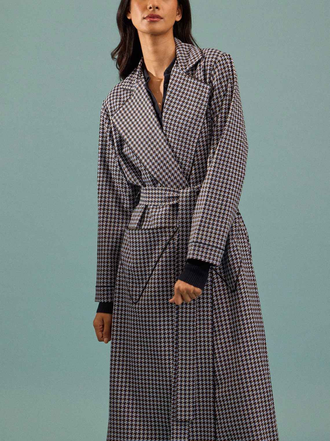 Emilia Wickstead - Georgette Houndstooth Robe - Blue - ABASK