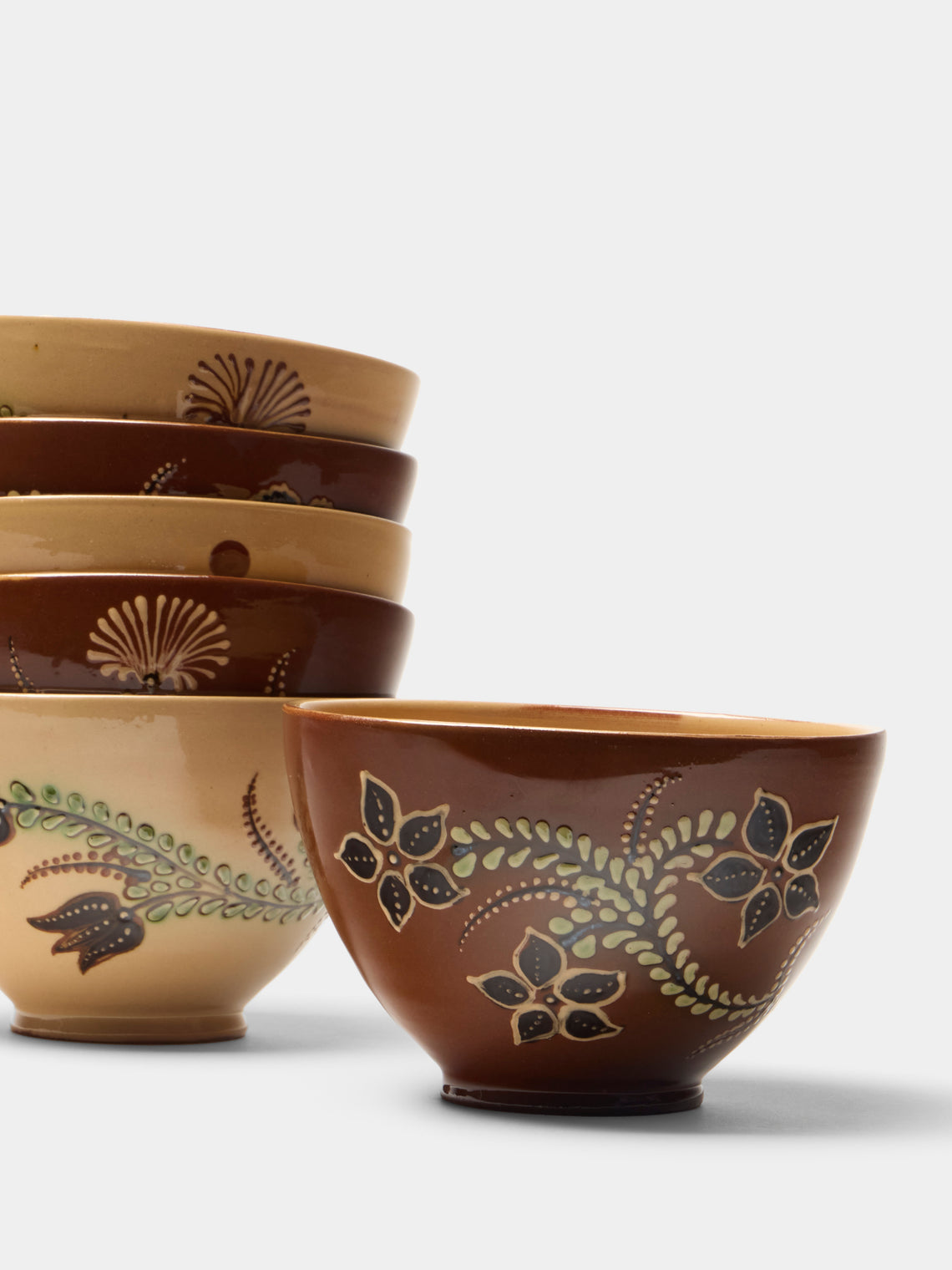 Poterie d’Évires - Flowers Hand-Painted Ceramic Bowls (Set of 6) - Cream - ABASK