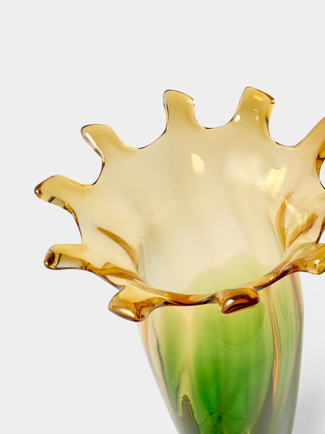 Antique and Vintage - 1950s Glass Vase (14in/36cm) - Yellow - ABASK