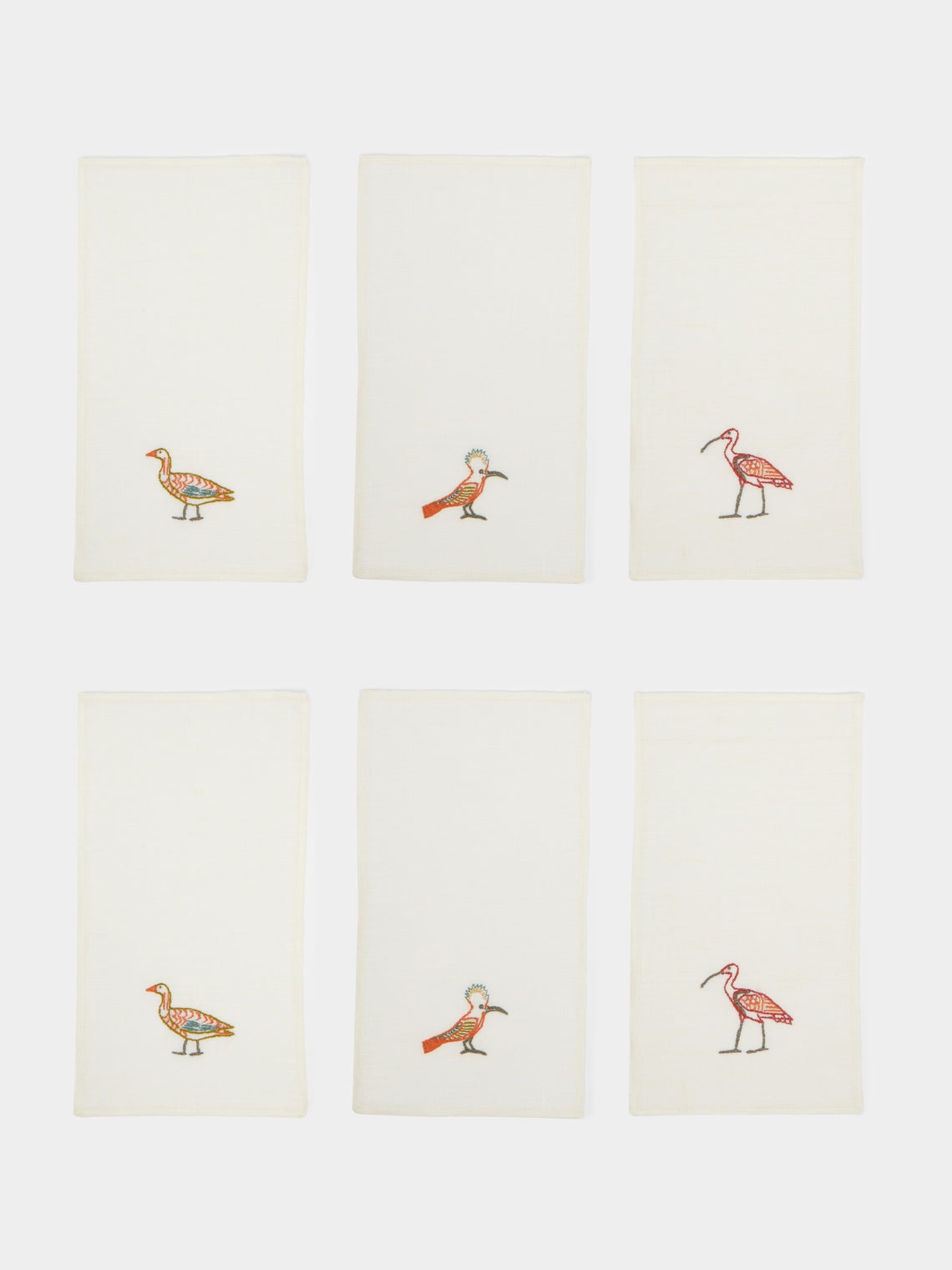 Malaika - Birds Hand-Embroidered Linen Cocktail Napkins (Set of 6) -  - ABASK - 