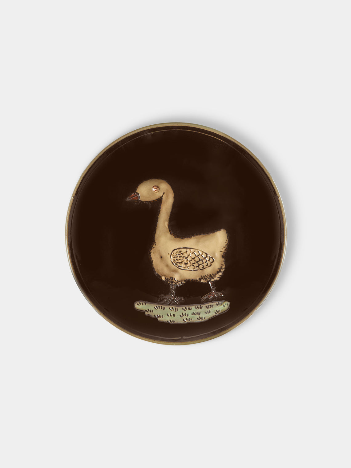 Poterie d’Évires - Animals Hand-Painted Ceramic Plates – 5.5in/14cm (Set of 4) - Dark Brown - ABASK