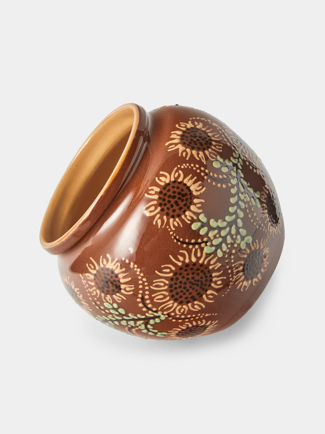 Poterie d’Évires - Flowers Hand-Painted Ceramic Vase (6.5in/17cm) - Light Brown - ABASK
