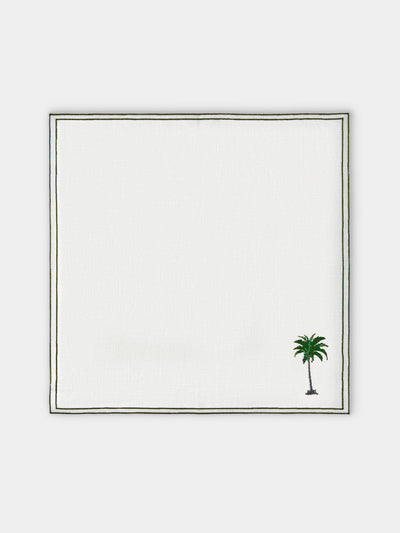 La Gallina Matta - Palm Embroidered Linen Napkins (Set of 4) - White - ABASK - 