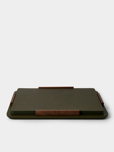 Giobagnara x Poltrona Frau - | Set of 6 | Leather and Walnut Placemats with Holders - Olive - ABASK - 