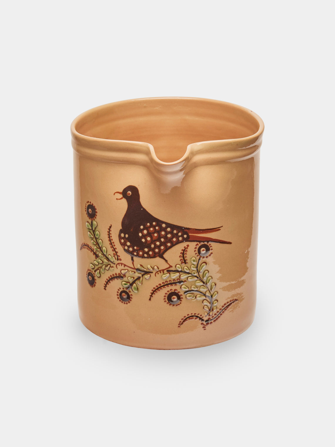 Poterie d’Évires - Birds Hand-Painted Ceramic Straight-Edge Jug (70.5oz/2L) - Cream - ABASK