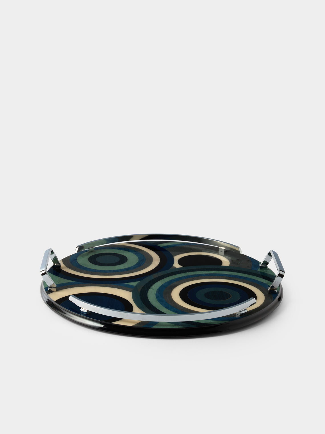Mastellone Giuseppe - Wood Inlay Tray (12.5in/32cm) - Blue - ABASK