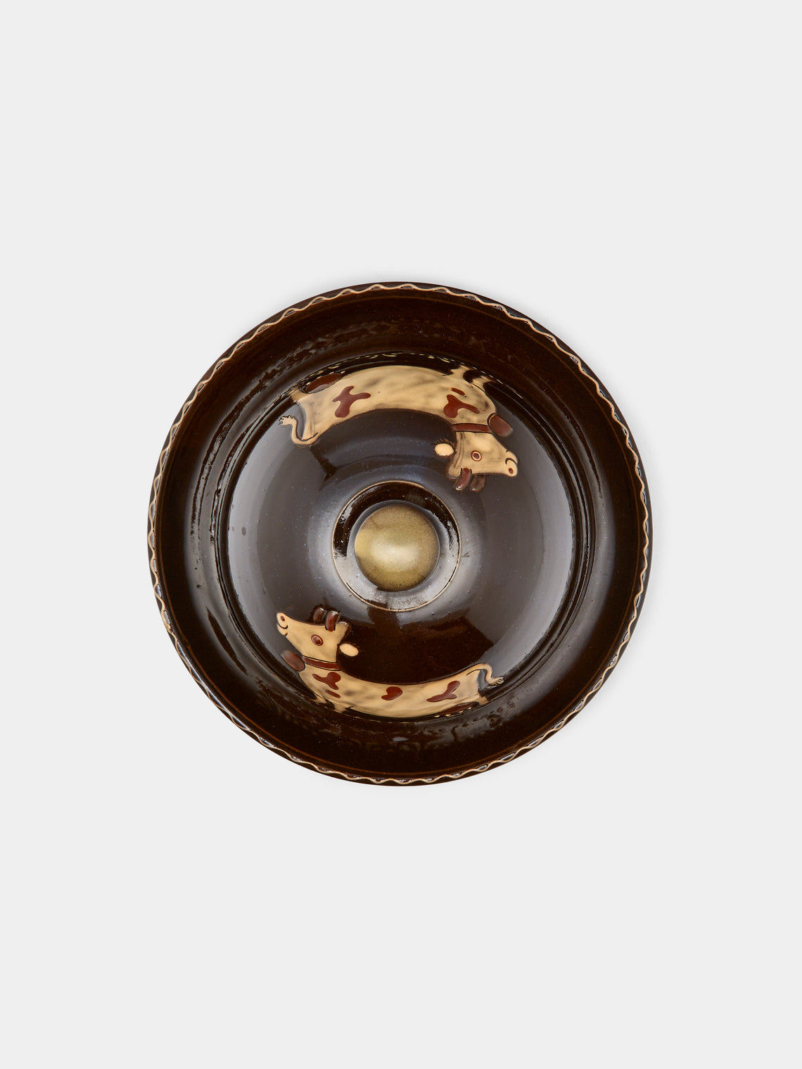 Poterie d’Évires - Cows Hand-Painted Ceramic Large Butter Dish - Dark brown - ABASK