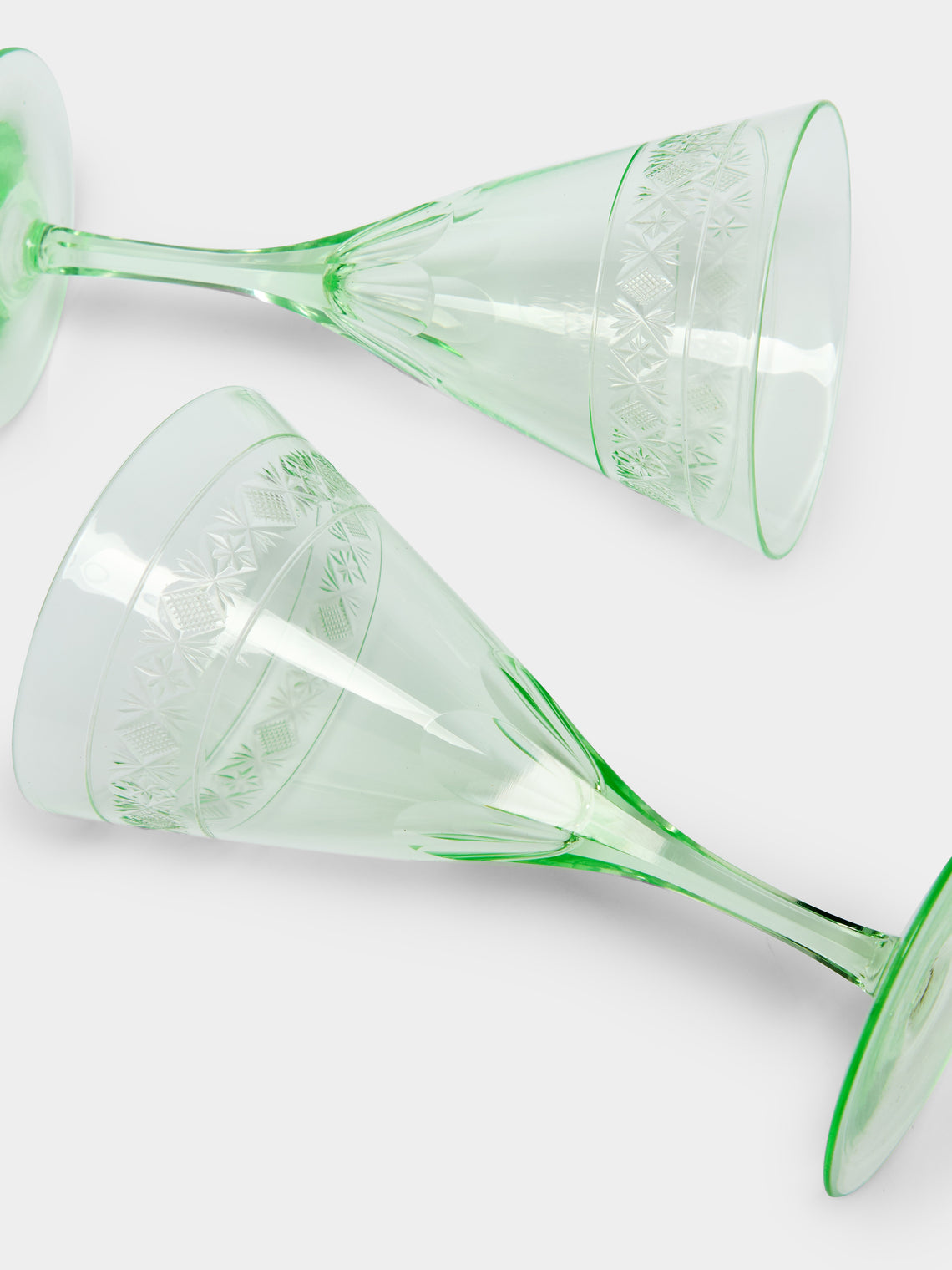 Antique and Vintage - 1900s Edwardian Cut Crystal White Wine Glasses (Set of 6) - Green - ABASK