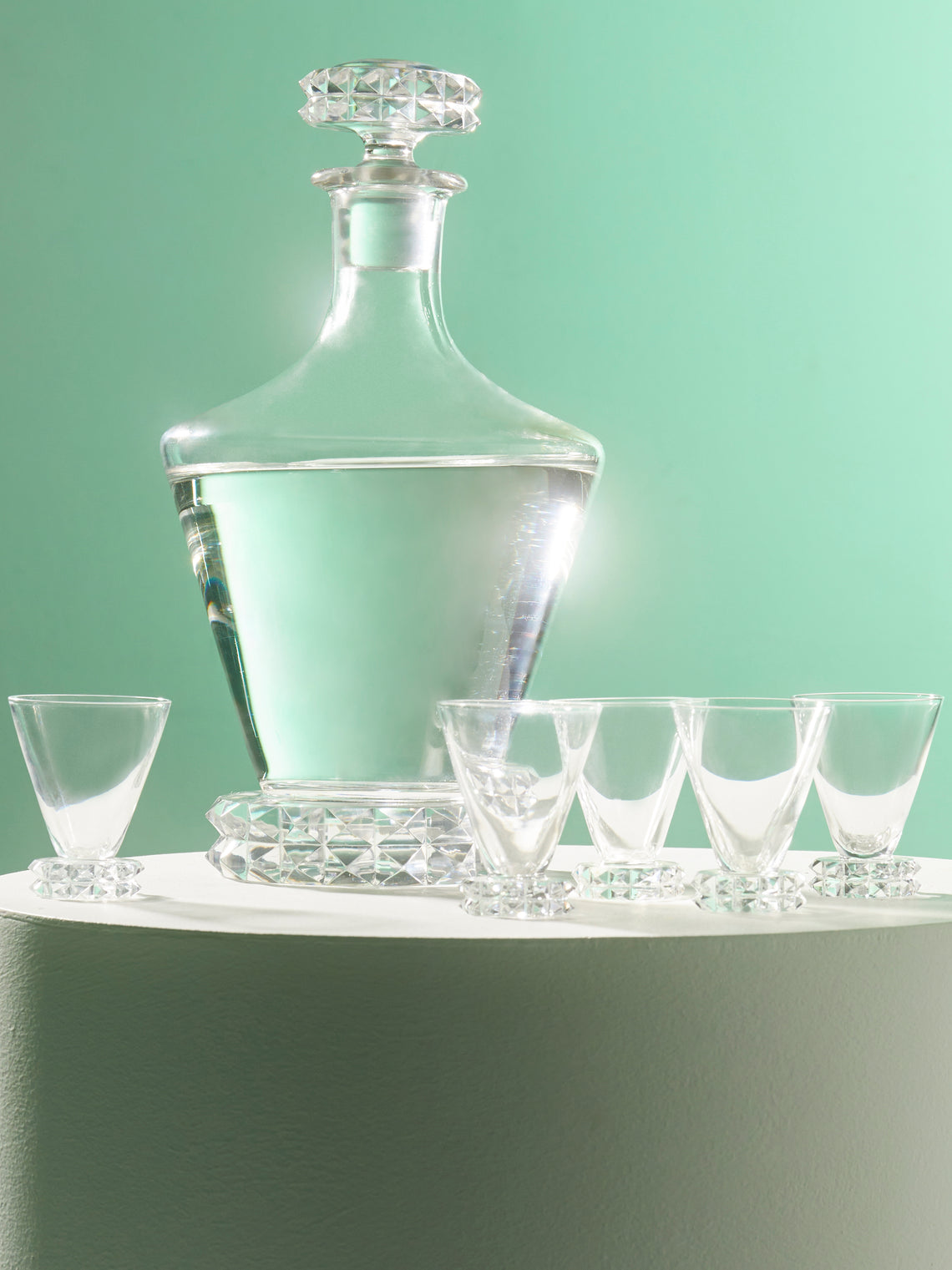 Antique and Vintage - 1930s Saint Louis Diamonds Crystal Decanter and Shot Glasses (Set of 5) -  - ABASK