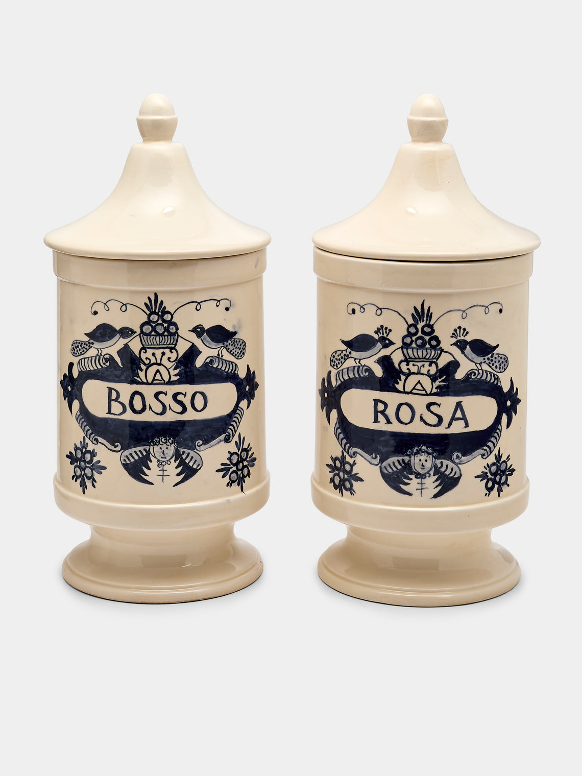 Antique and Vintage - 1940s Italian Ceramic Apothecary Jars (Set of 2) - Blue - ABASK - 