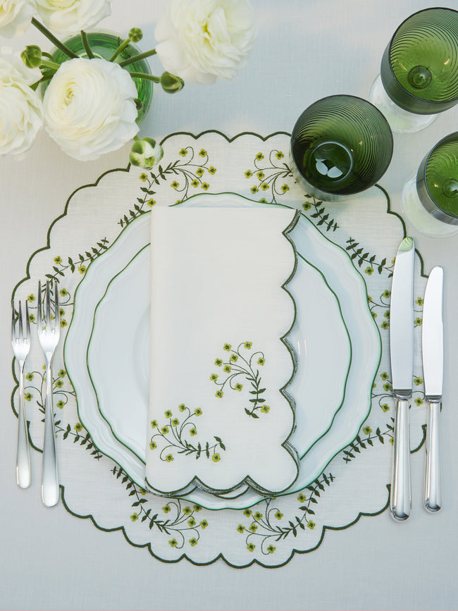 Los Encajeros - Spring Embroidered Linen Placemats (Set of 4) -  - ABASK
