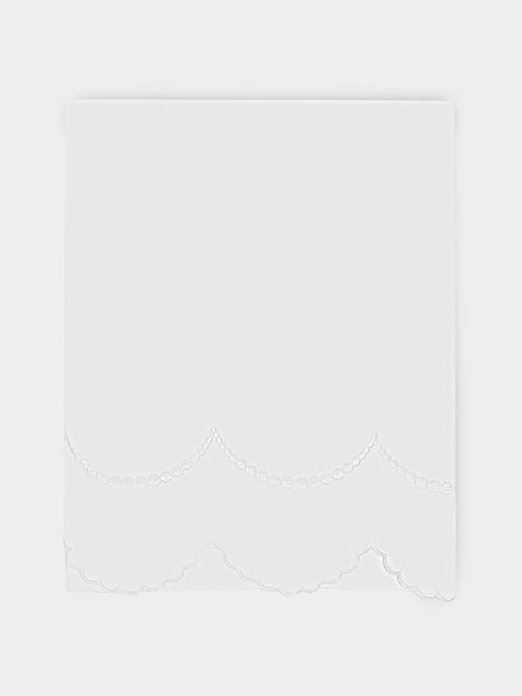 Los Encajeros - Perlas Embroidered Cotton King Top Sheet - White - ABASK - 