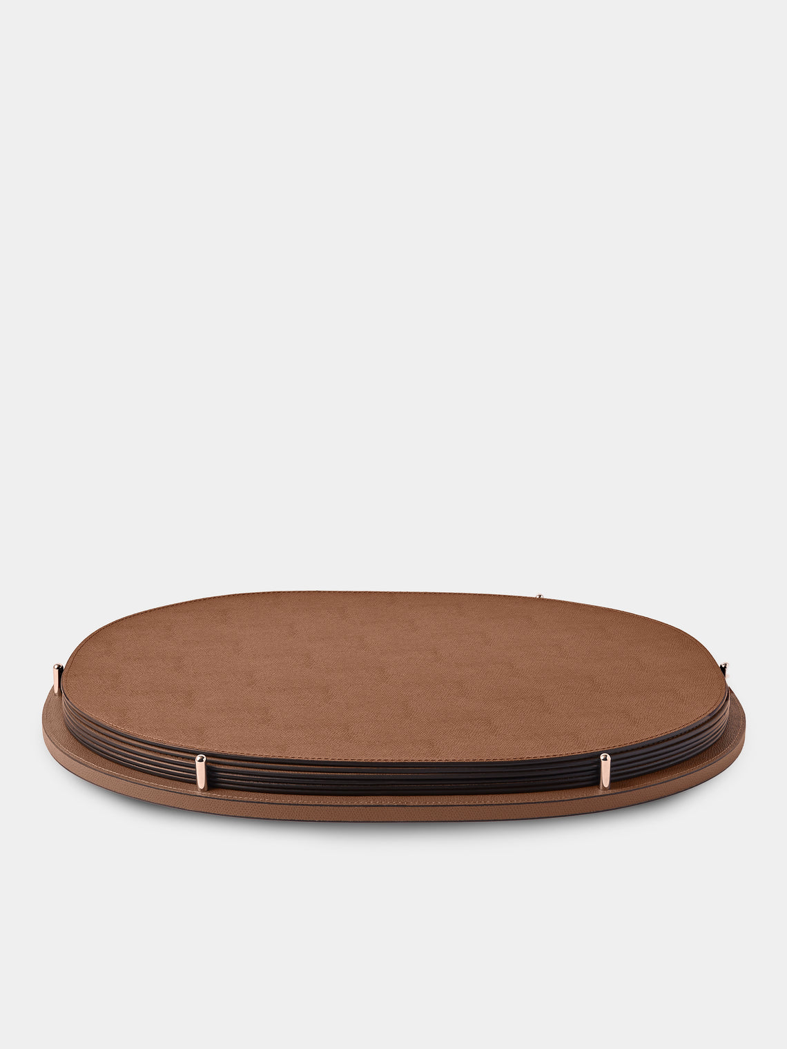 Giobagnara - David Leather Oval Reversible Placemats with Holder (Set of 6) - Brown - ABASK - 