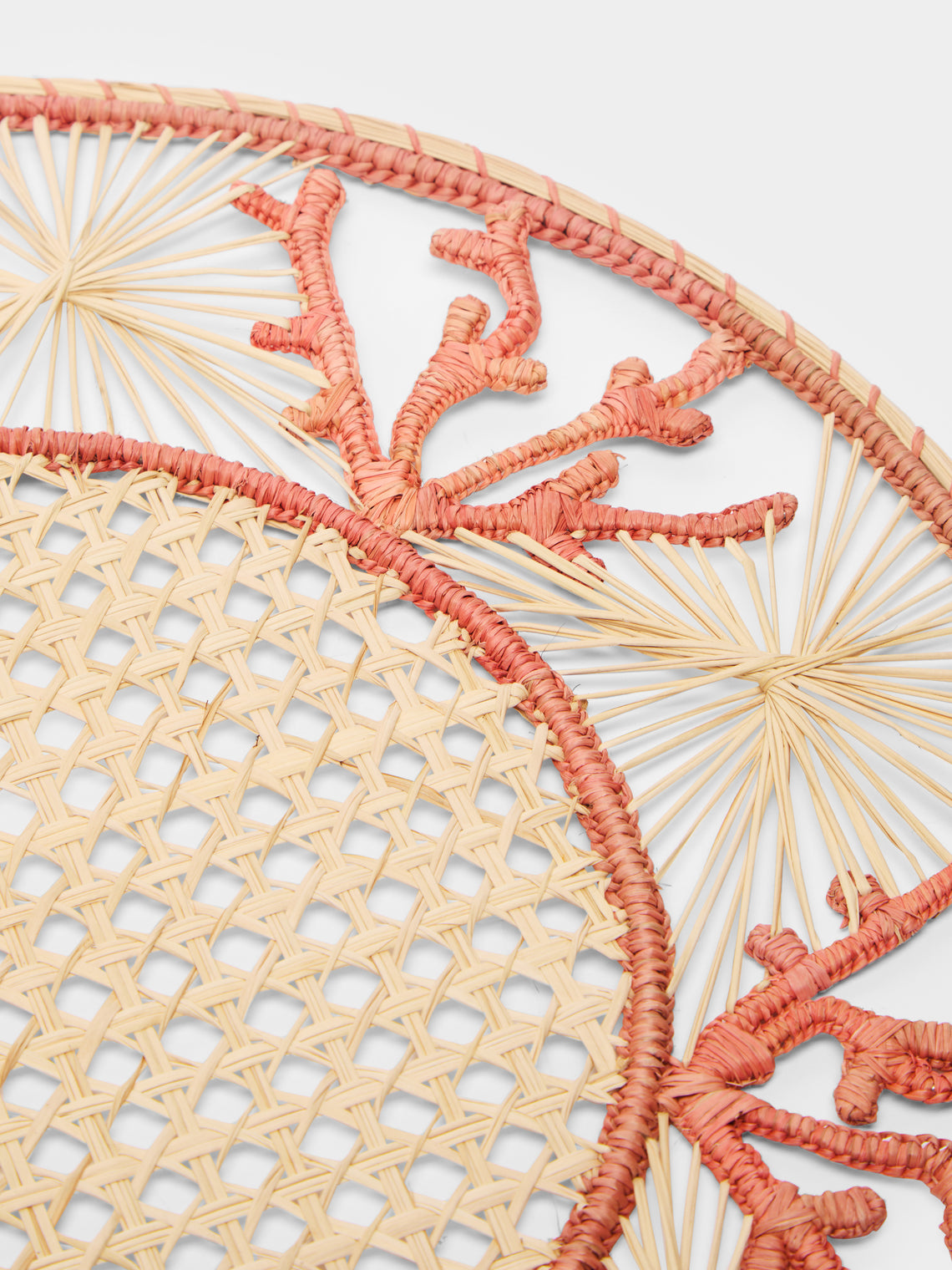 Coro Cora - Coral Handwoven Iraca Palm Placemats (Set of 4) -  - ABASK