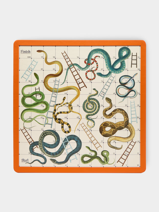 William & Son - Leather Snakes & Ladders and Ludo Games Compendium - Orange - ABASK - 