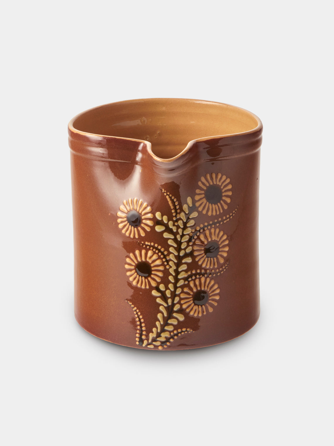 Poterie d’Évires - Flowers Hand-Painted Ceramic Straight-Edge Medium Jug - Light Brown - ABASK