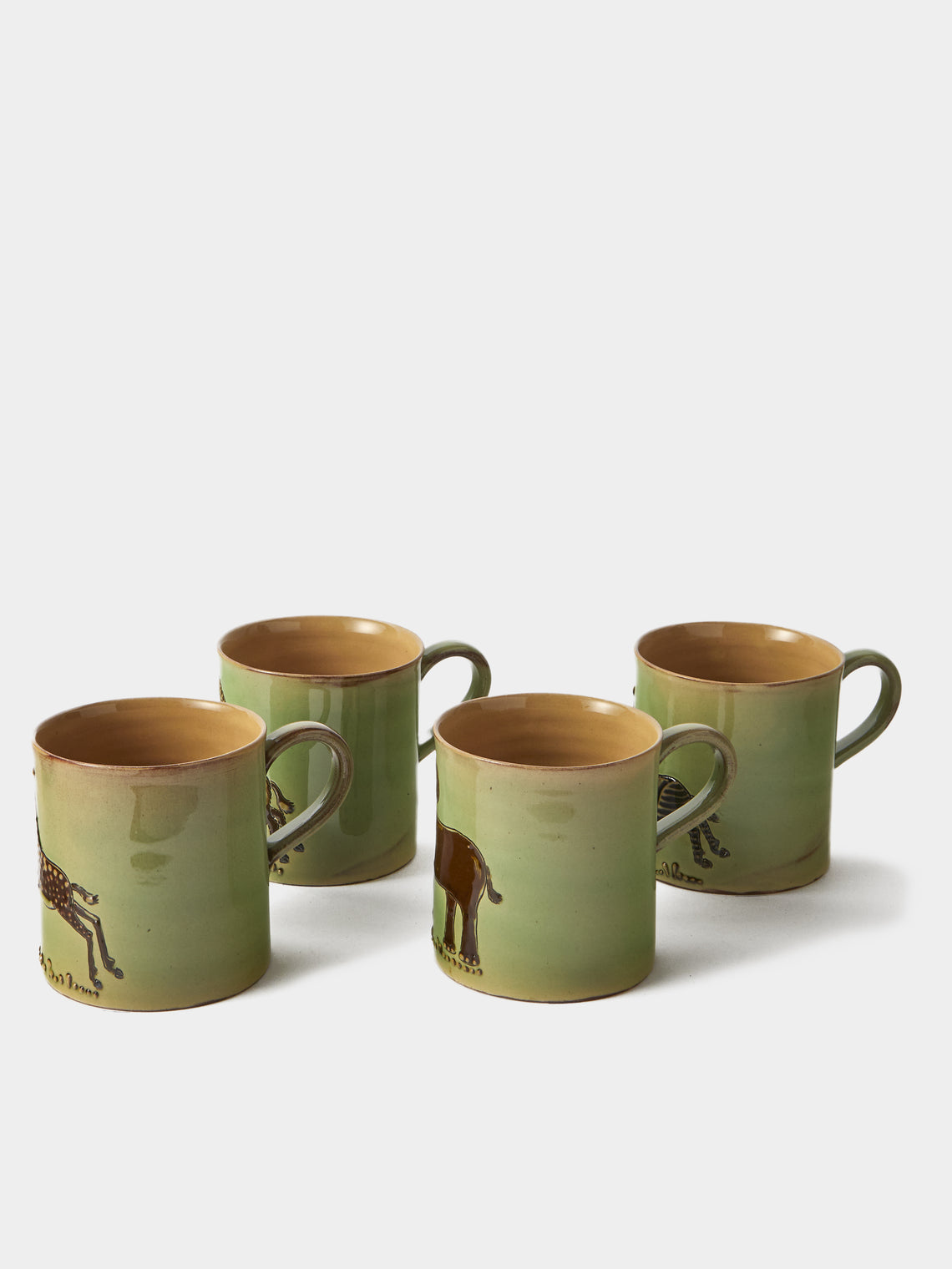 Poterie d’Évires - Animals Hand-Painted Ceramic Mugs (Set of 4) - Green - ABASK