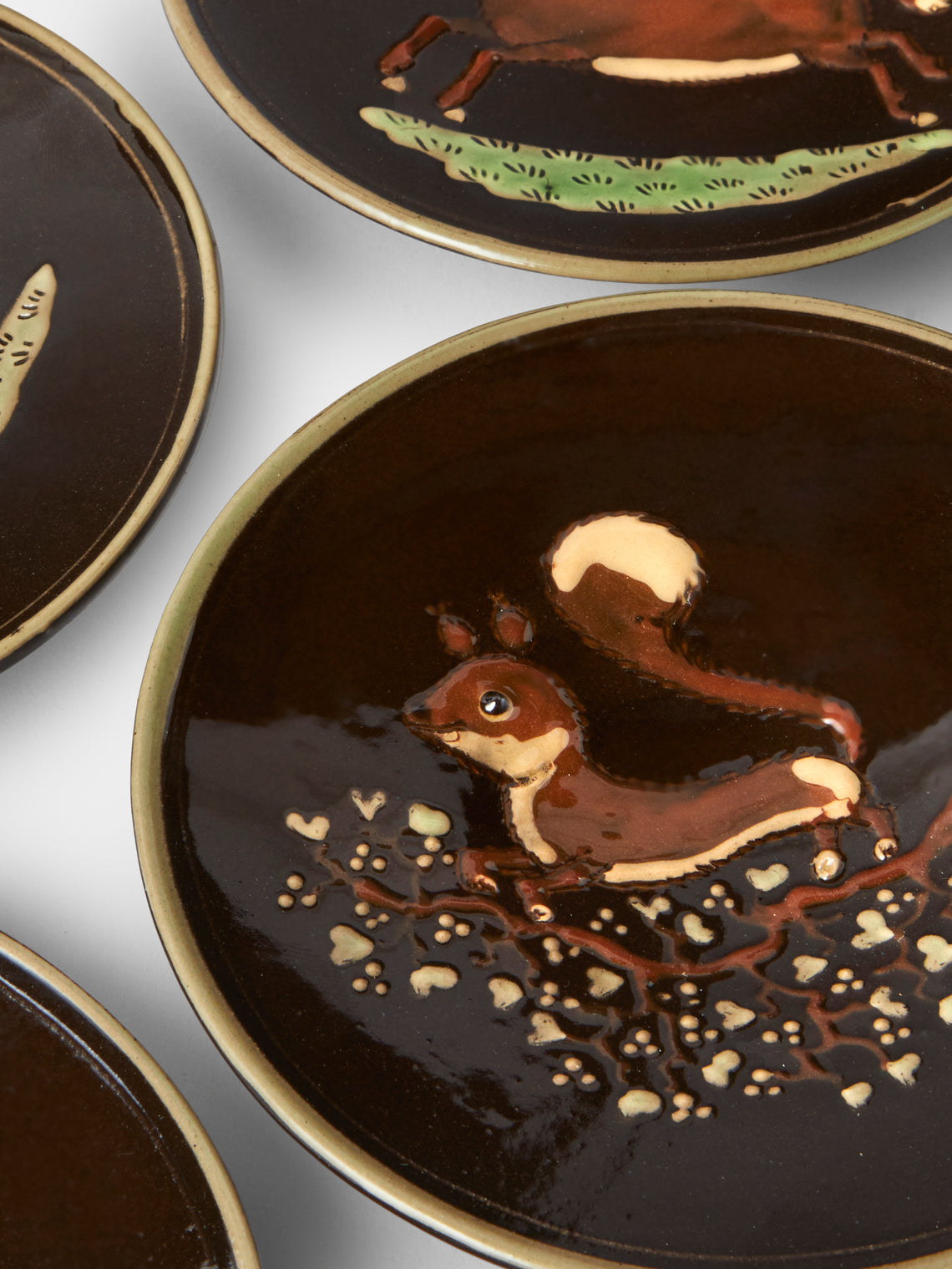 Poterie d’Évires - Animals Hand-Painted Ceramic Plates – 5.5in/14cm (Set of 4) - Dark Brown - ABASK