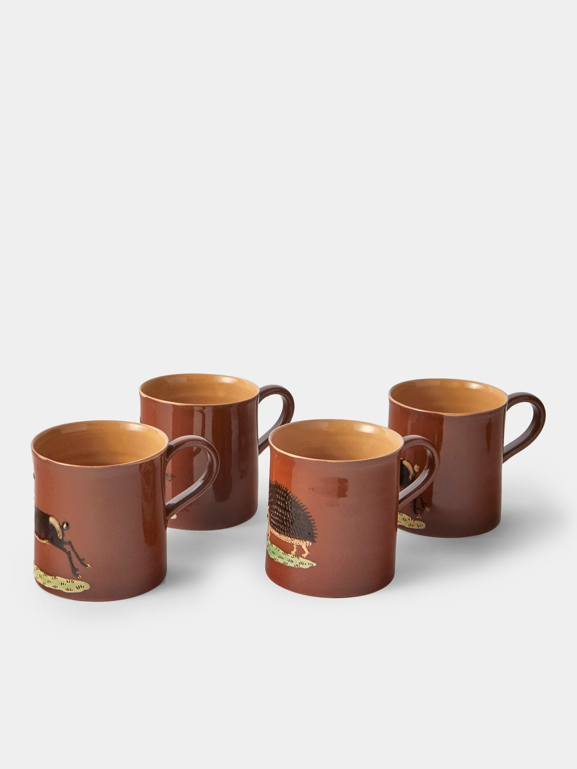 Poterie d’Évires - Animals Hand-Painted Ceramic Mugs (Set of 4) - Light Brown - ABASK