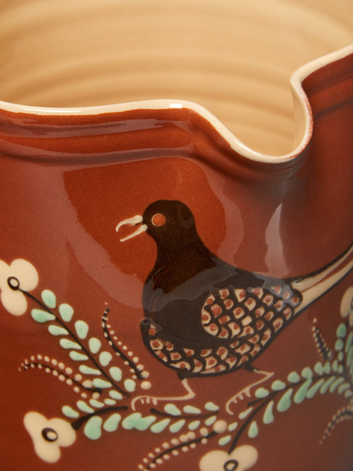 Poterie d’Évires - Birds Hand-Painted Ceramic Straight-Edge Jug -  - ABASK