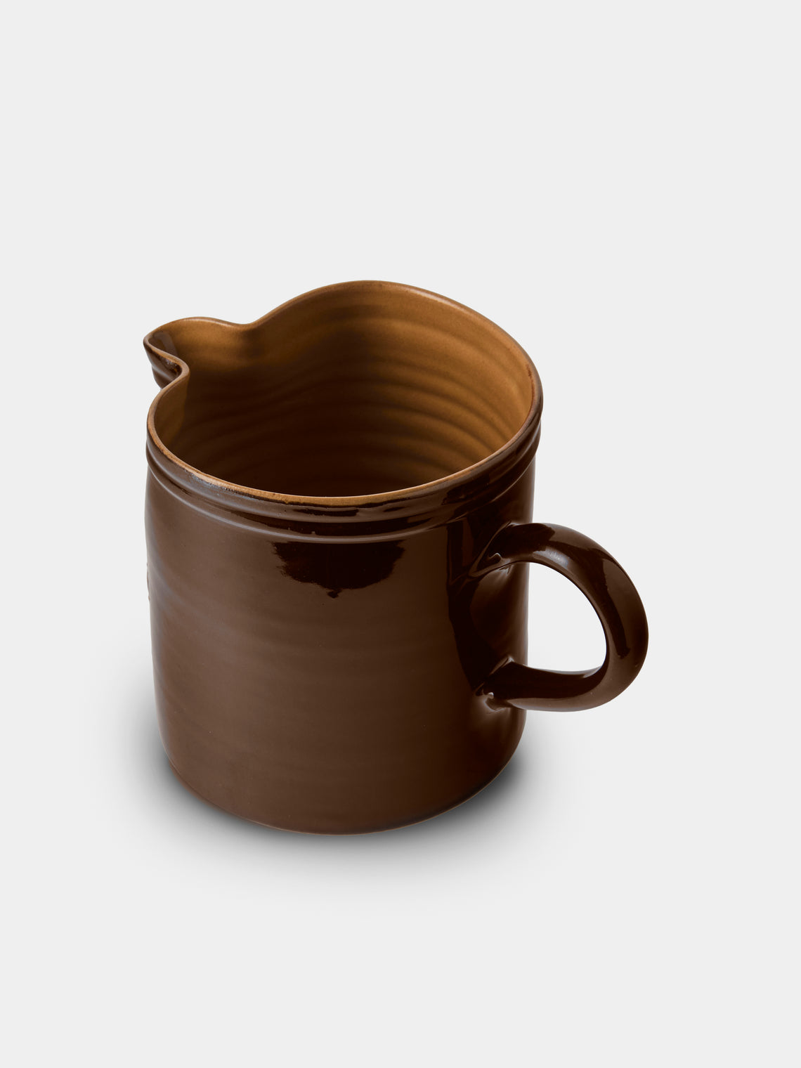 Poterie d’Évires - Birds Hand-Painted Ceramic Straight-Edge Medium Jug - Dark Brown - ABASK