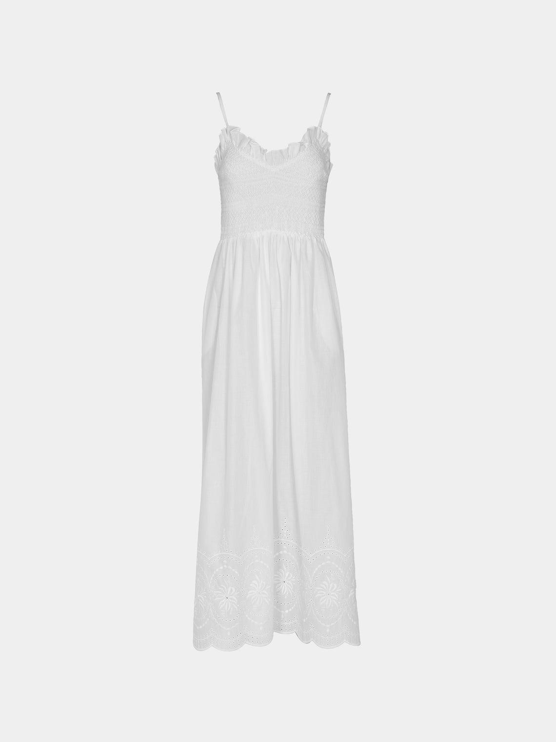Loretta Caponi - Bianca Embroidered Cotton Dress | Size: M -  - ABASK - 
