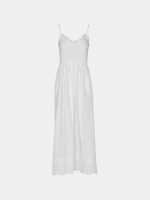 Loretta Caponi - Bianca Embroidered Cotton Dress | Size: M -  - ABASK - 