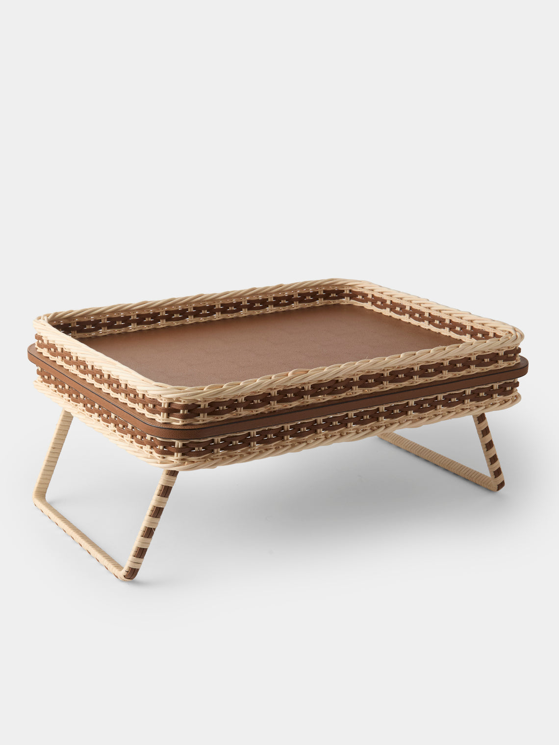 Pigment France - Reims Leather and Rattan Bed Tray (21in/54cm) - Brown - ABASK