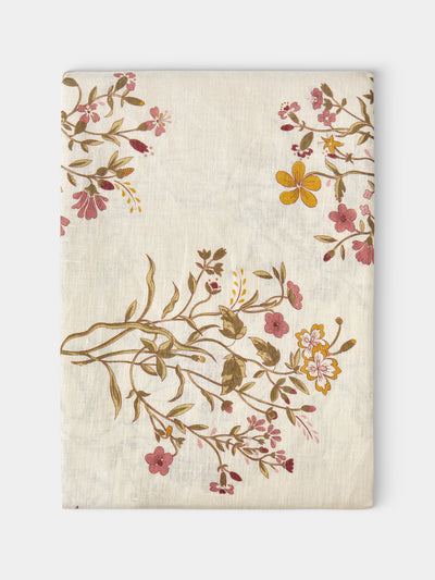 Volga Linen - Scarlet Flax & Field Flowers Overlock-Stitch Linen Rectangular Tablecloth (157.5in/4m) - Cream - ABASK - 