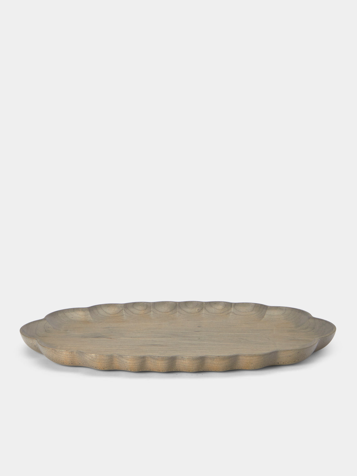 Ifuji - Rinka Hand-Carved Wood Oval Tray (12in/30cm) - Brown - ABASK