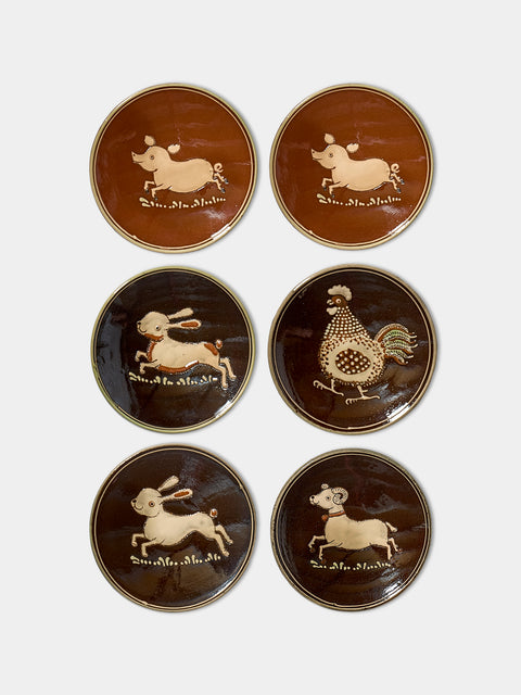 Poterie d’Évires - Animals Hand-Painted Ceramic Small Raised Plates (Set of 6) - Multiple - ABASK