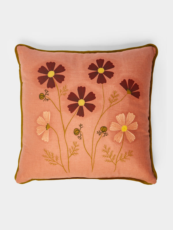 Rosemary Milner - Floral Hand-Embroidered Cotton Cushion -  - ABASK - 