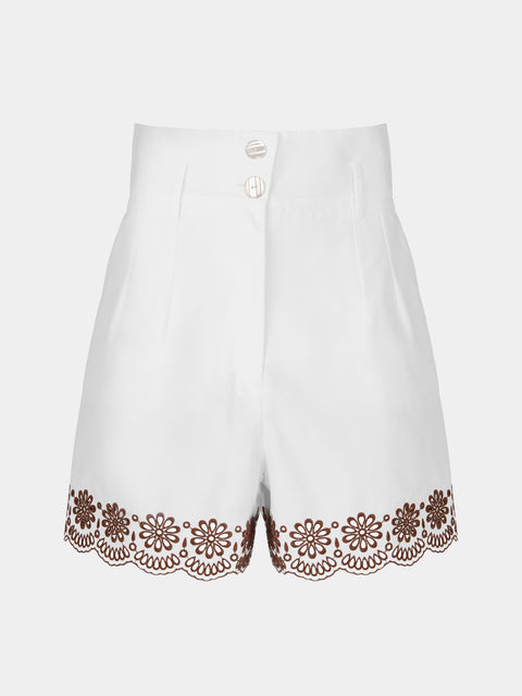 Loretta Caponi - Rocchetta Embroidered Cotton Shorts | Size: XS - White - ABASK - 